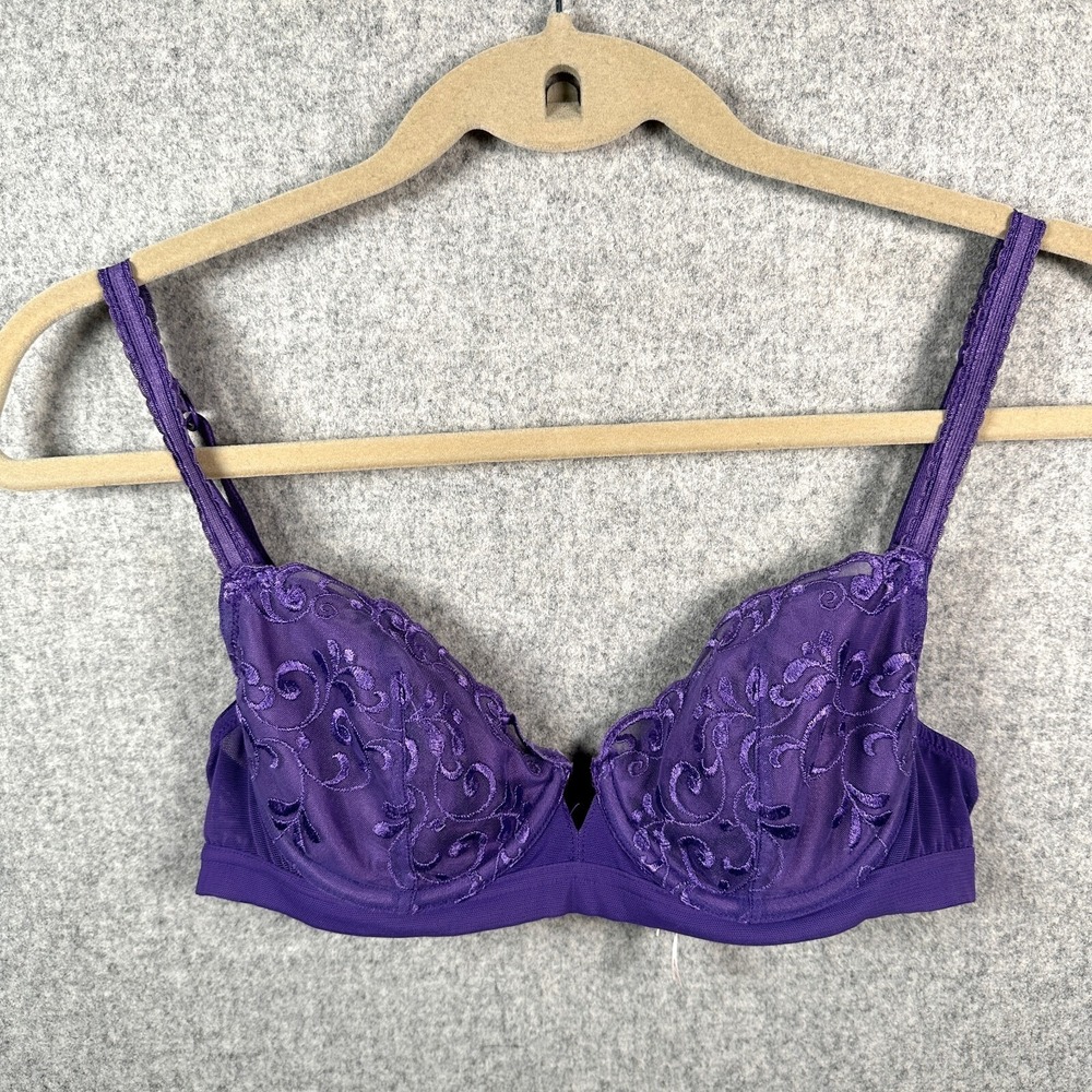 Vintage Victorias Secret 34B Bra Womens Adjustable Purple Embroidered Floral - Picture 4 of 13
